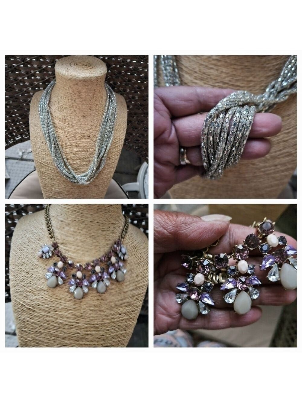 2 for 1 Silver-tone Multi-strand Rope and Purple Rhinestone Beaded Necklaces